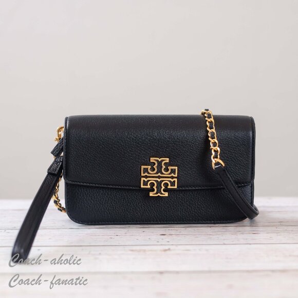 NWT Tory Burch Britten Chain Wallet with Wristlet Leather Crossbody in Black - Picture 4 of 12
